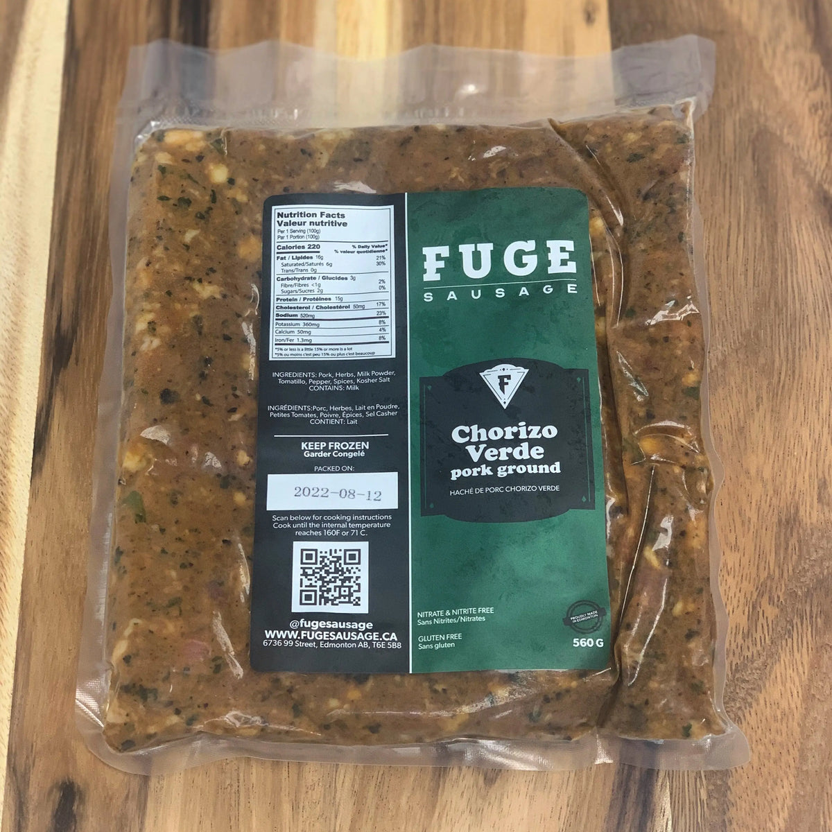 Chorizo Verde Ground Pork (500g) Fuge Sausage