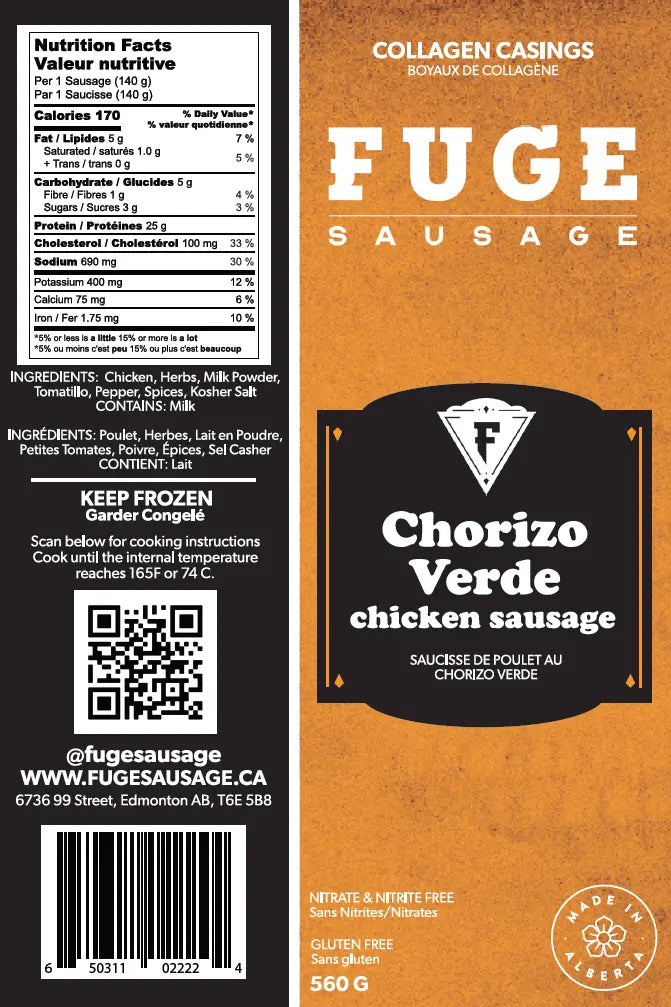 Chorizo Verde Chicken Sausage (560g) Fuge Sausage
