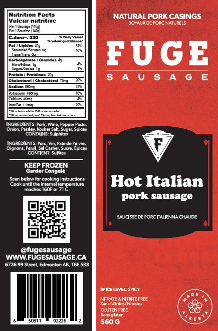 Hot Italian - Pork Sausage (560g)