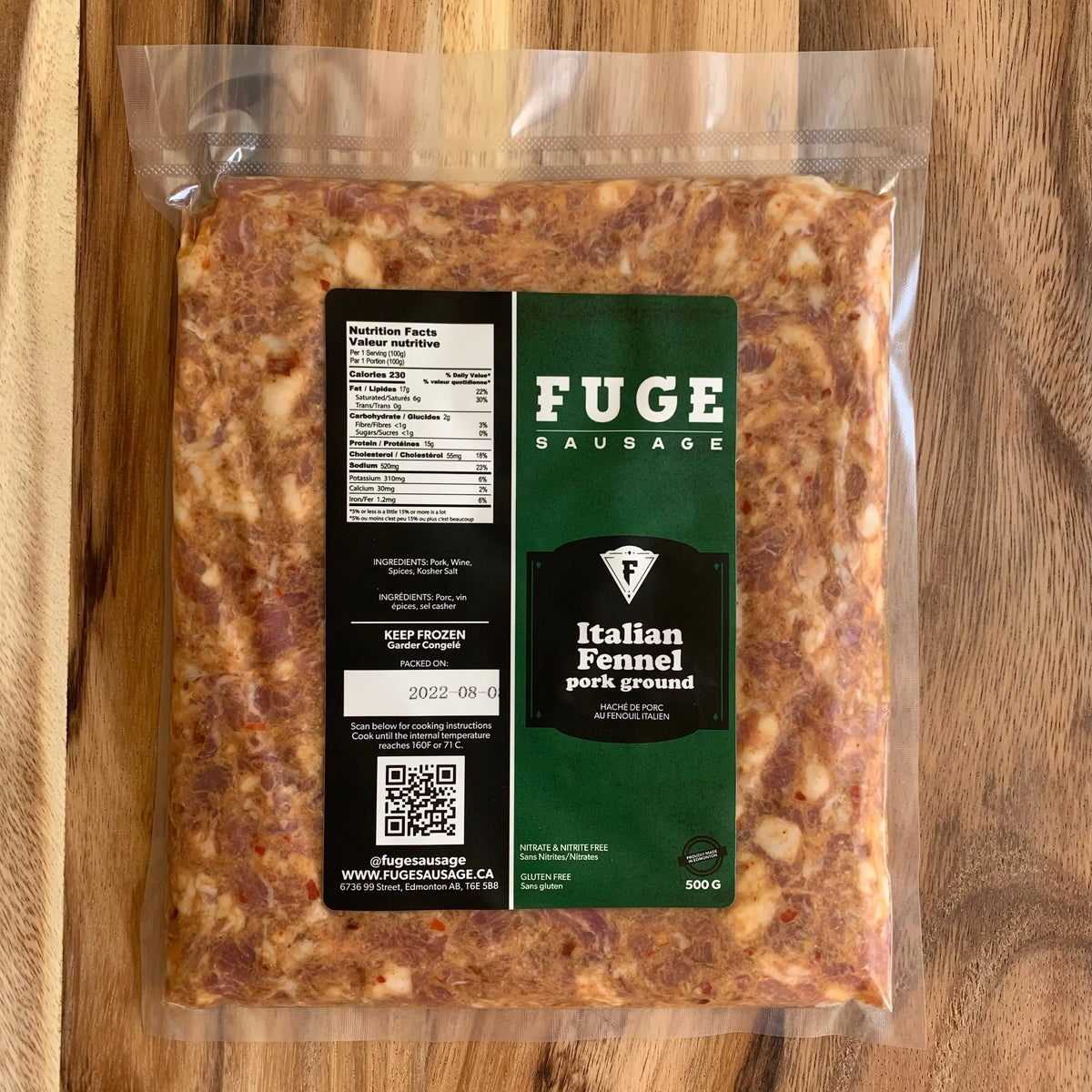 Ground Italian Fennel Pork Sausage 500g Fuge Sausage