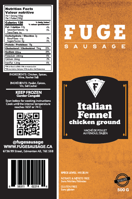 GROUND - Italian Fennel Chicken Sausage (500g)