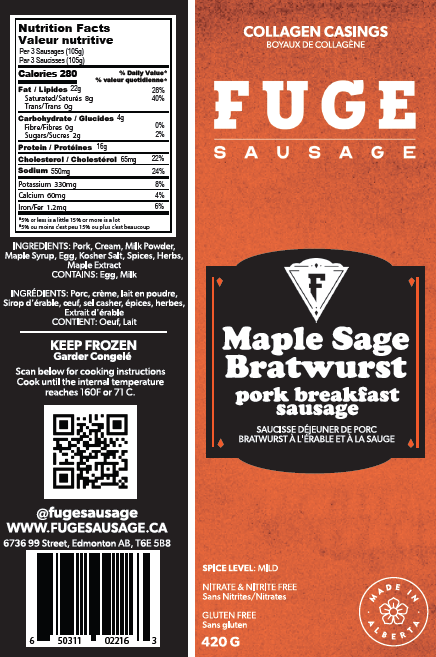 Breakfast Size - Maple Sage Bratwurst Pork (420g)